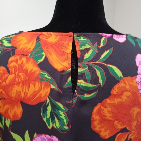 EXPRESS MULTI-COLOURED FLORAL BLOUSE SHORT SLEEVE WOMEN S - Picture 7 of 9